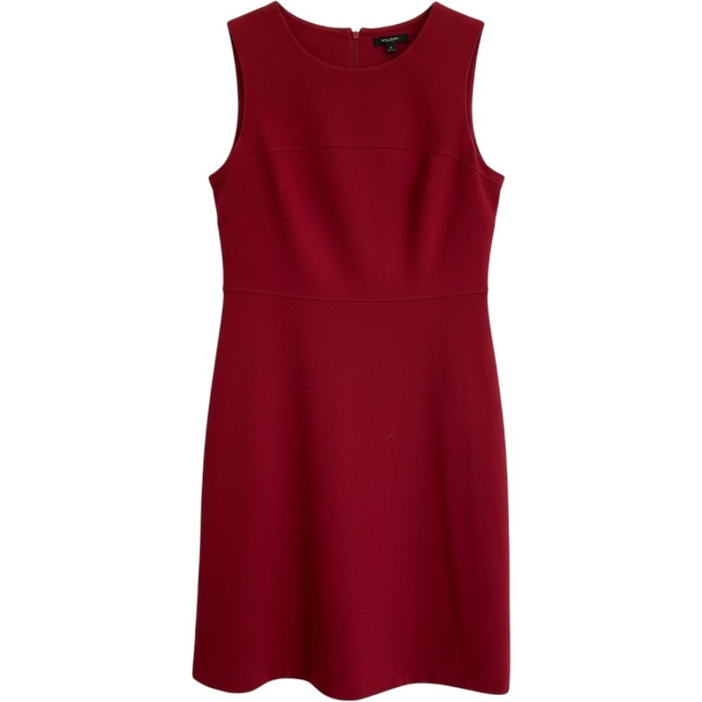 Talbots Womens Red Sleeveless Ponte Knit Sheath Dress Size 14 Back Zip Solid